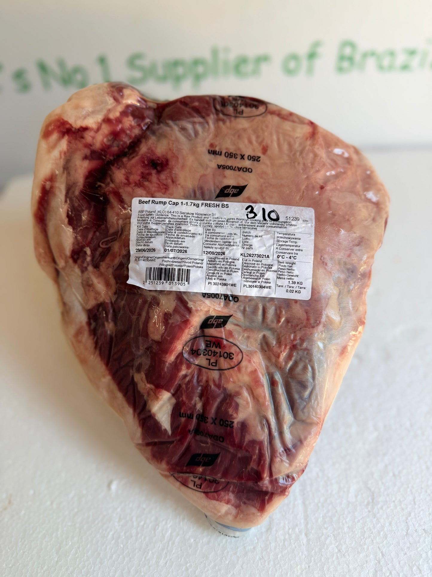 Picanha (From Blue Smoke Farms) Piece 310 1.404 @ £20.47 /KG