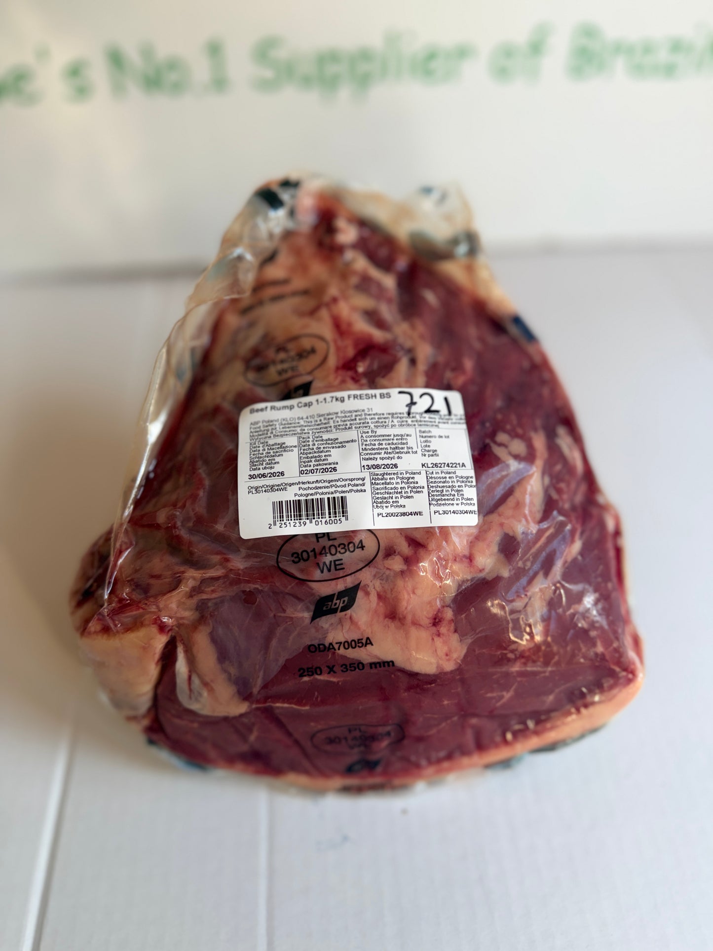 Picanha (From Blue Smoke Farms) Piece 721 1.621 @£20.47 /KG