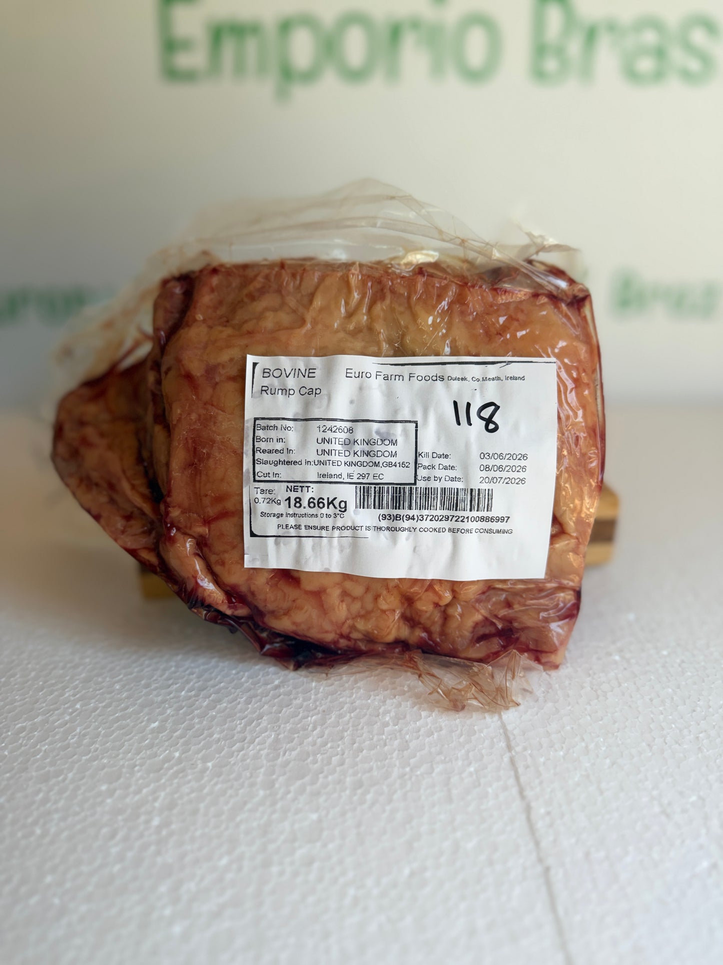 Picanha Irish (Euro Farm)  Piece 118 0.818 @£19.97 /KG