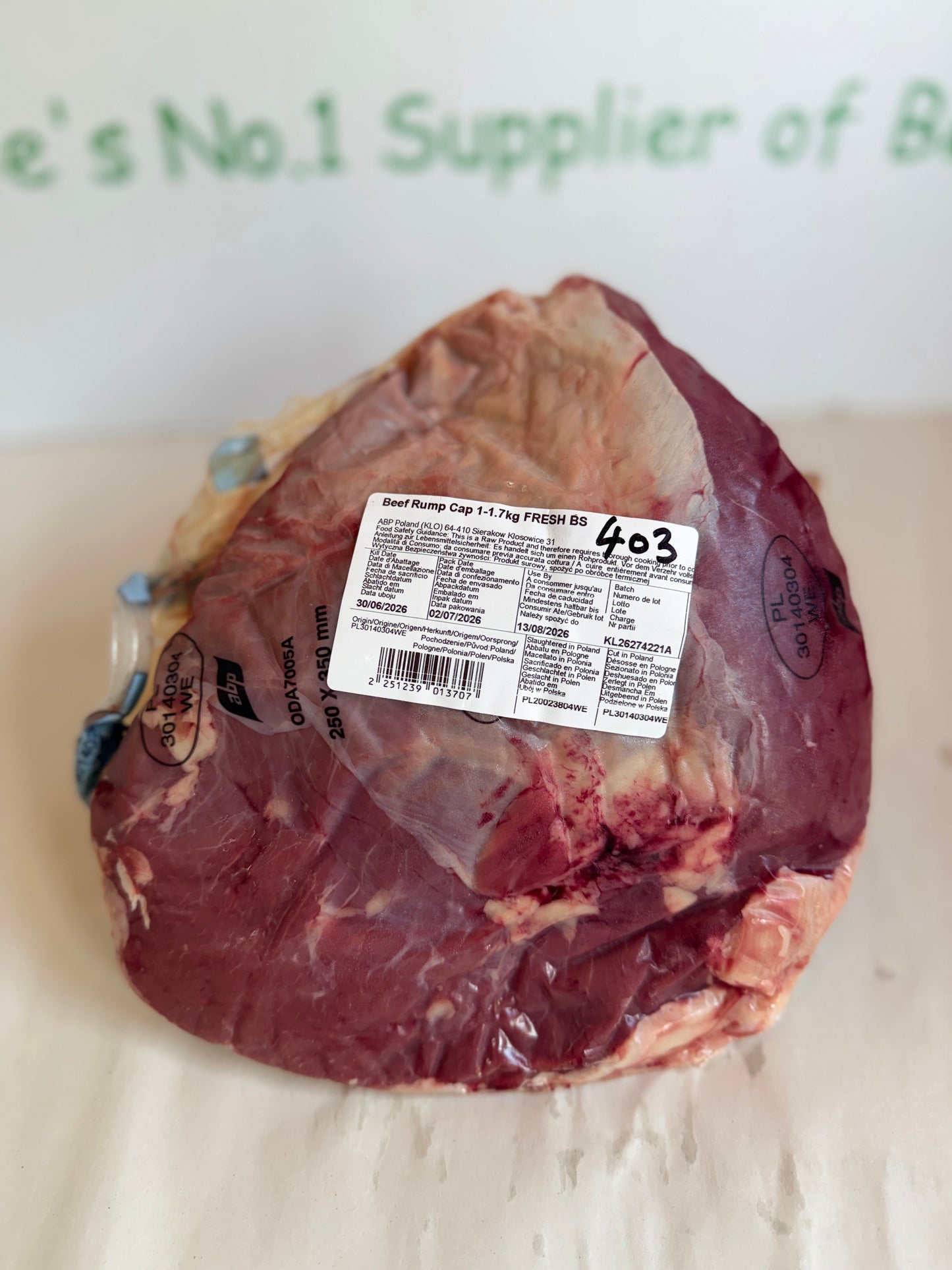 Picanha (From Blue Smoke Farms) Piece 403 1.392 @£20.47 /KG