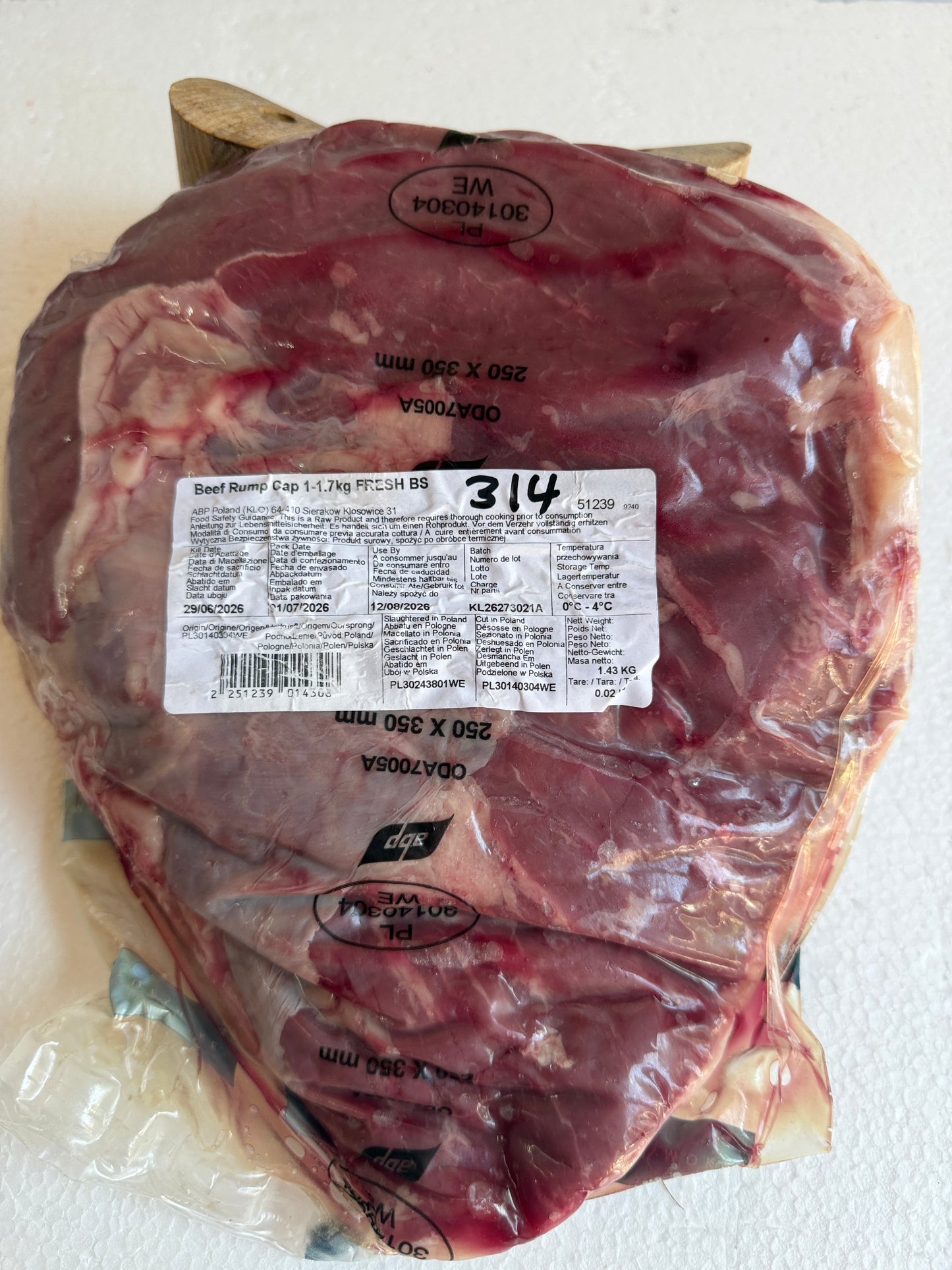 Picanha (From Blue Smoke Farms) Piece 314 1.471 @ £20.47 /KG