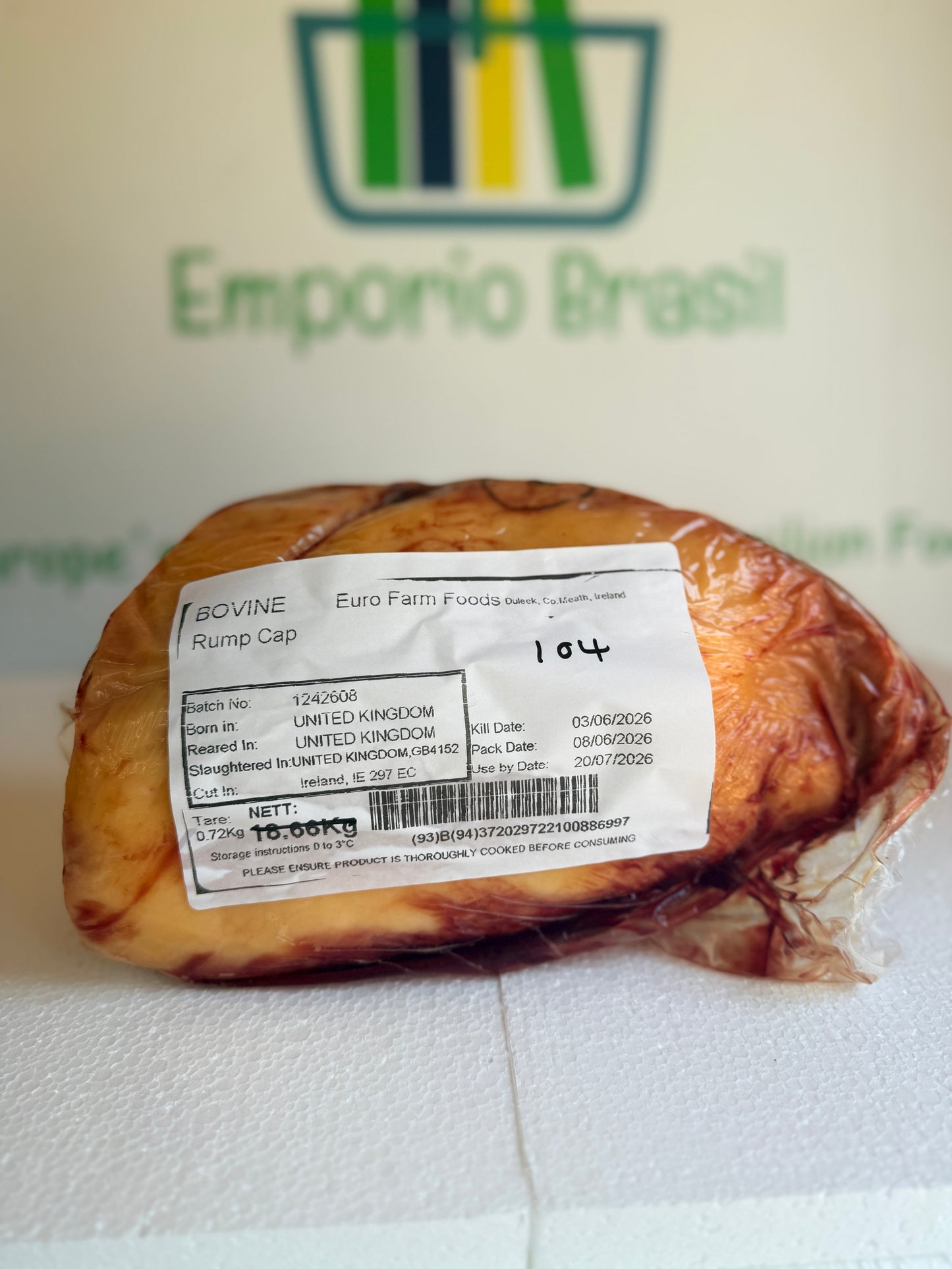 Picanha Irish (Euro Farm)  Piece 104 1.648 @£19.97 /KG