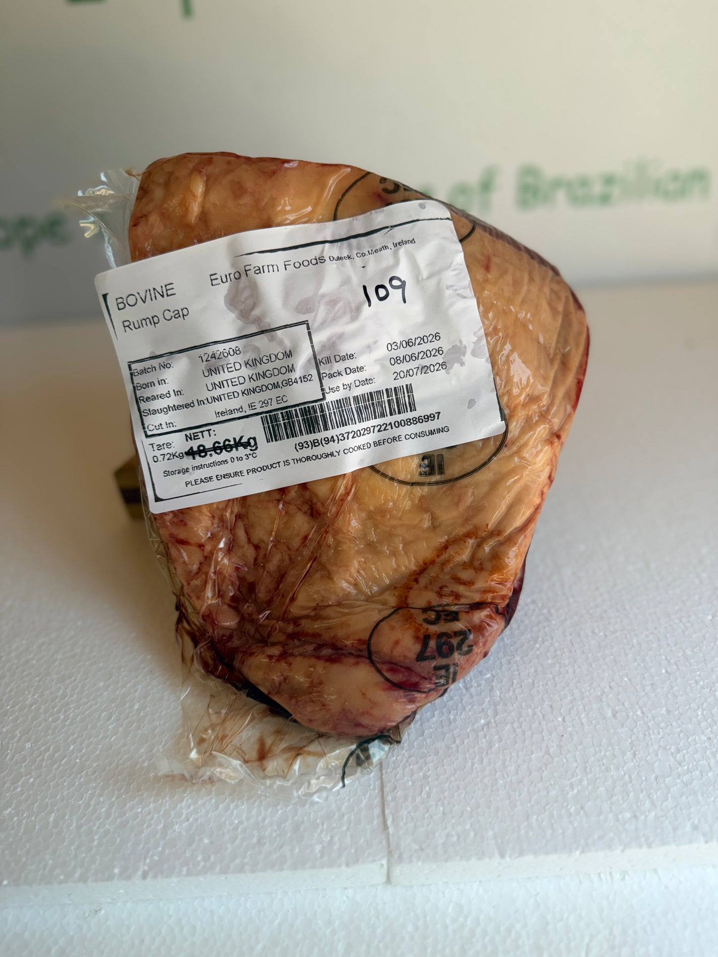 Picanha Irish (Euro Farm)  Piece 109 1.461 @£19.97 /KG