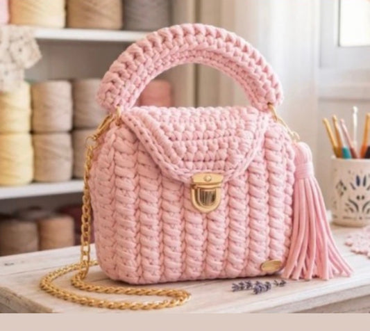 Crochet Pink Smart Hand Bag. Hand Made in the U.K. by Kenia - KPhasion 🇧🇷❤️🇧🇷 (Pre order with personal customisations)