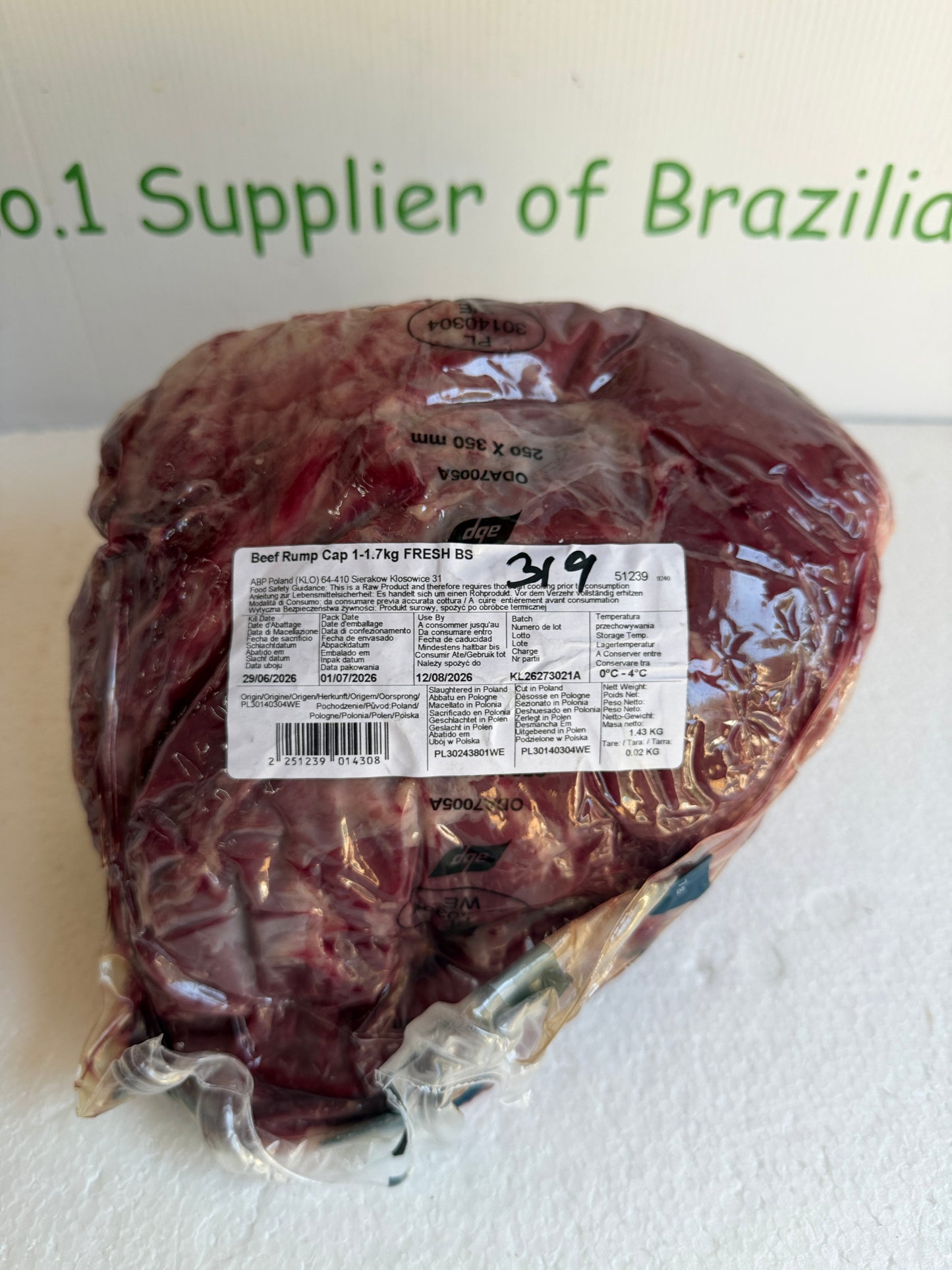 Picanha (From Blue Smoke Farms) Piece 319 1.458 @ £20.47 /KG