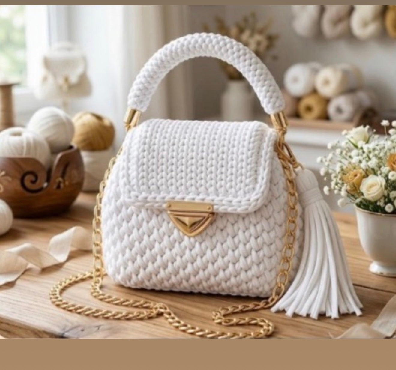 Crochet Vanilla Smart Hand Bag. Hand Made in the U.K. by Kenia - KPhasion 🇧🇷❤️🇧🇷 (Pre order with personal customisations)