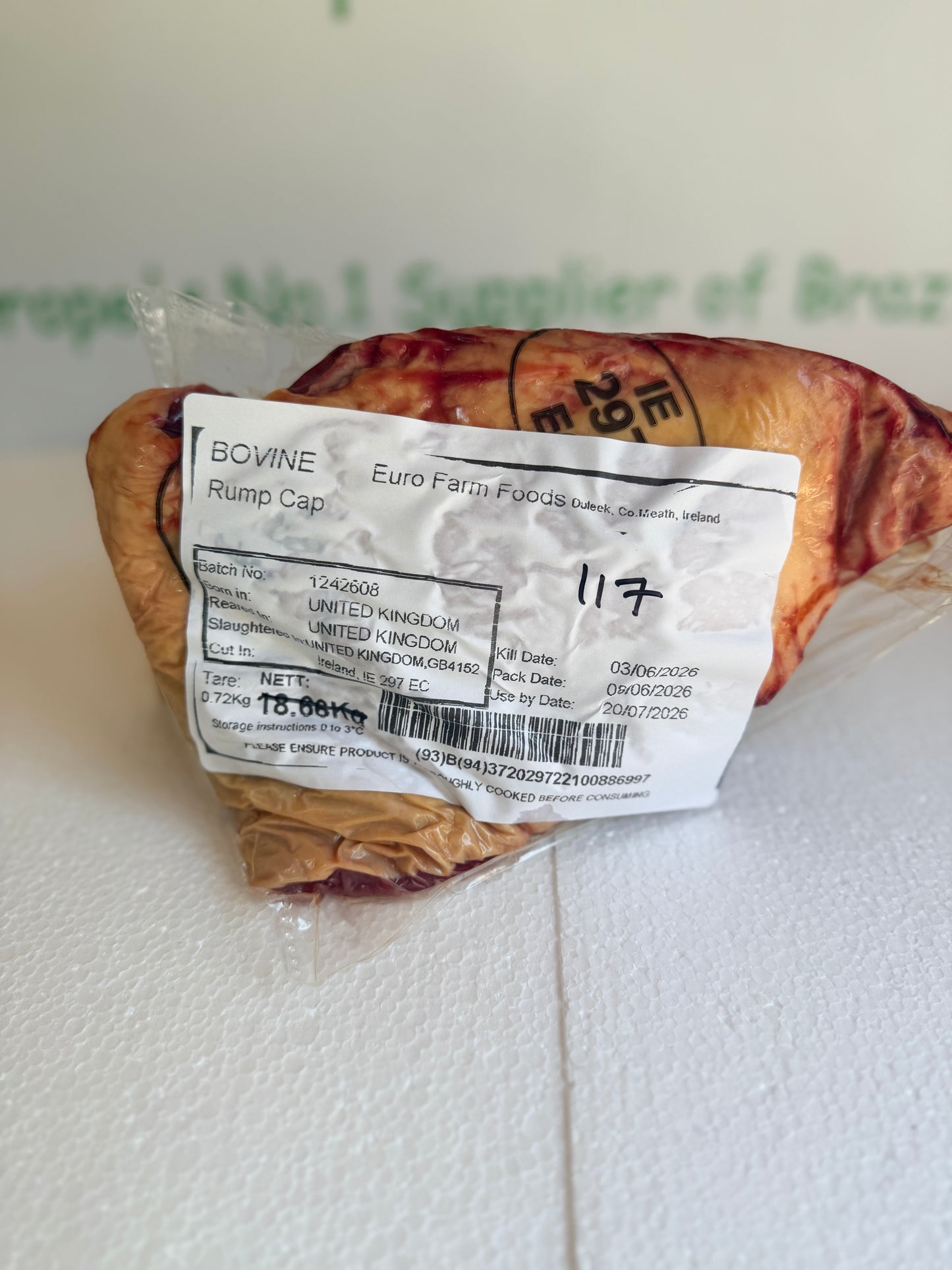Picanha Irish (Euro Farm)  Piece 117 0.856 @£19.97 /KG