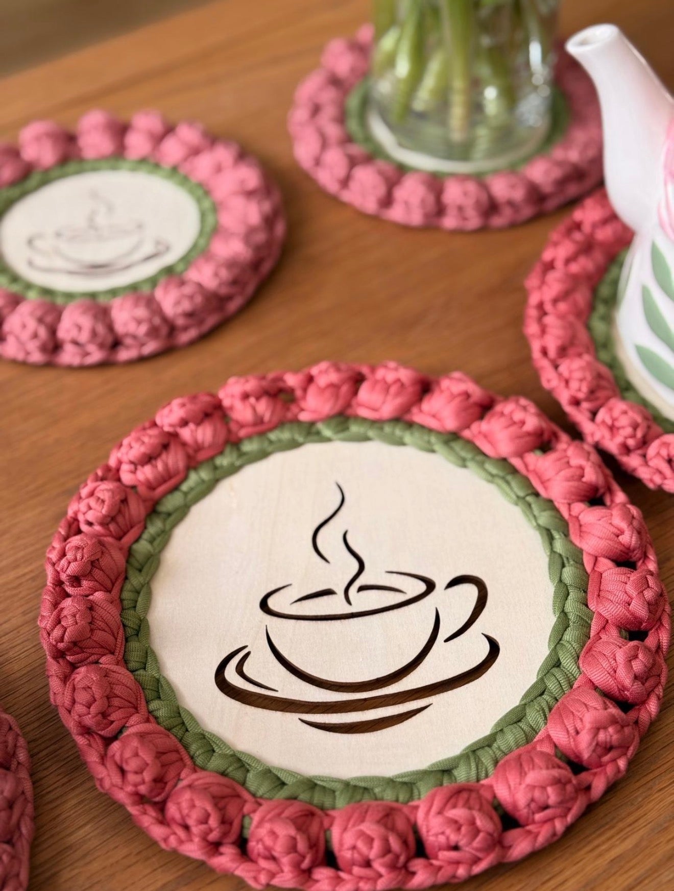 Crochet Drink Coaster Set (2 Large & 3 Small) - Hand Made in the U.K. by Kenia - KPhasion 🇧🇷❤️🇧🇷