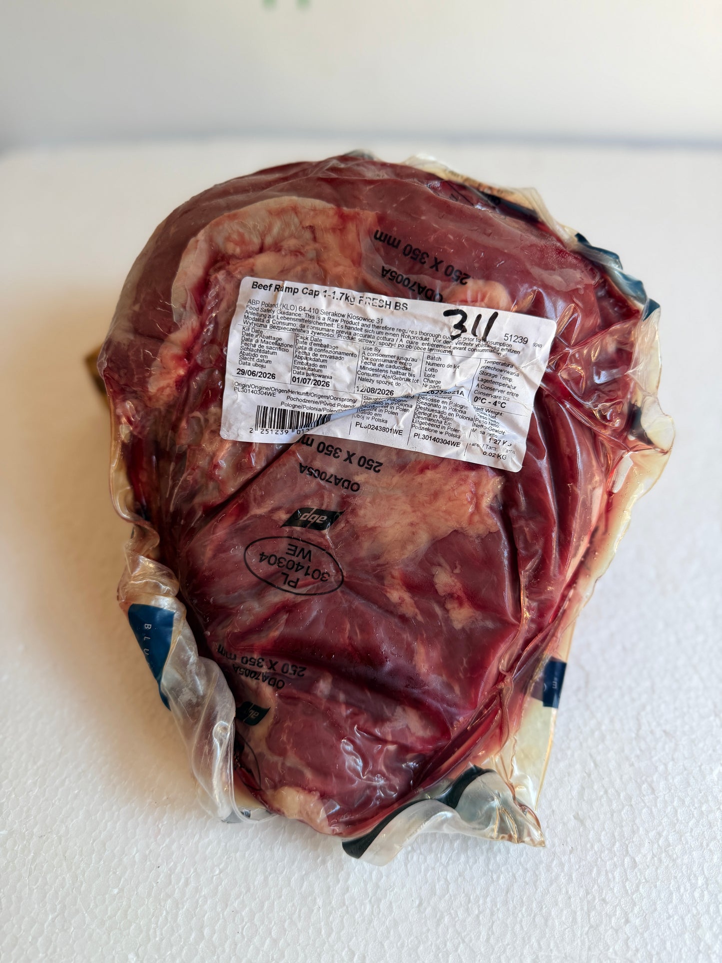Picanha (From Blue Smoke Farms) Piece 311 1.294 @ £20.47 /KG
