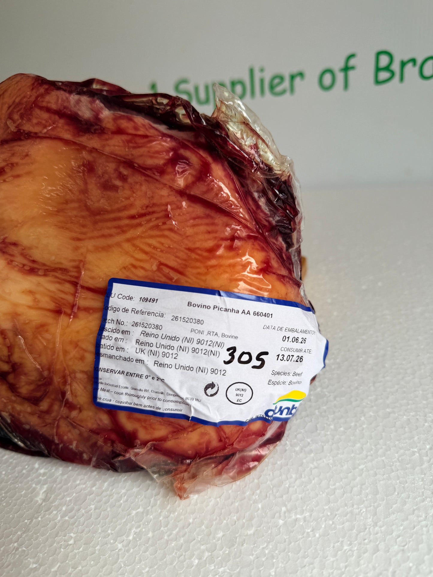Picanha Irish (Dunbia Meats)  Piece 305 1.554 @£19.97 /KG