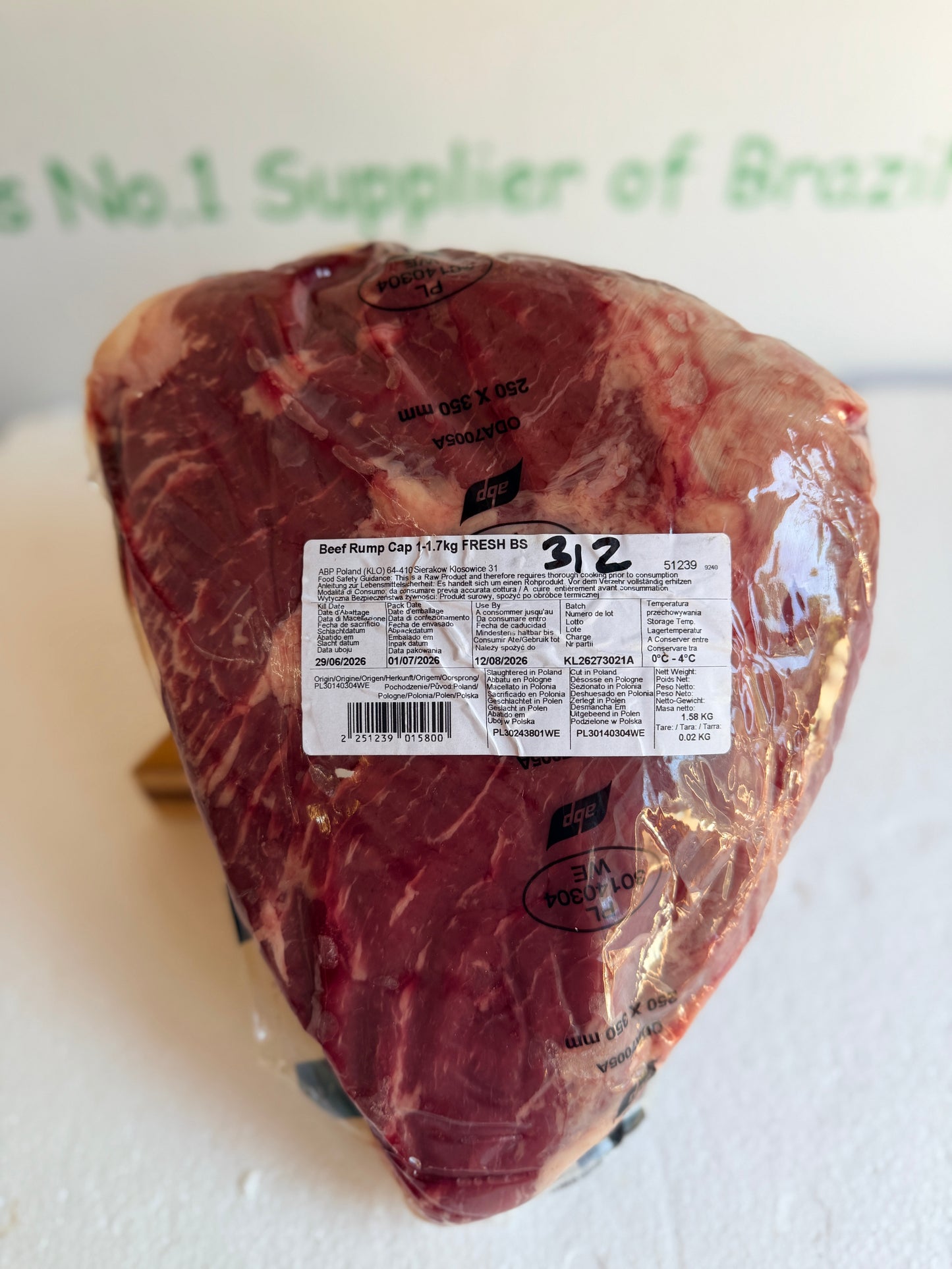 Picanha (From Blue Smoke Farms) Piece 312 1.596 @ £20.47 /KG