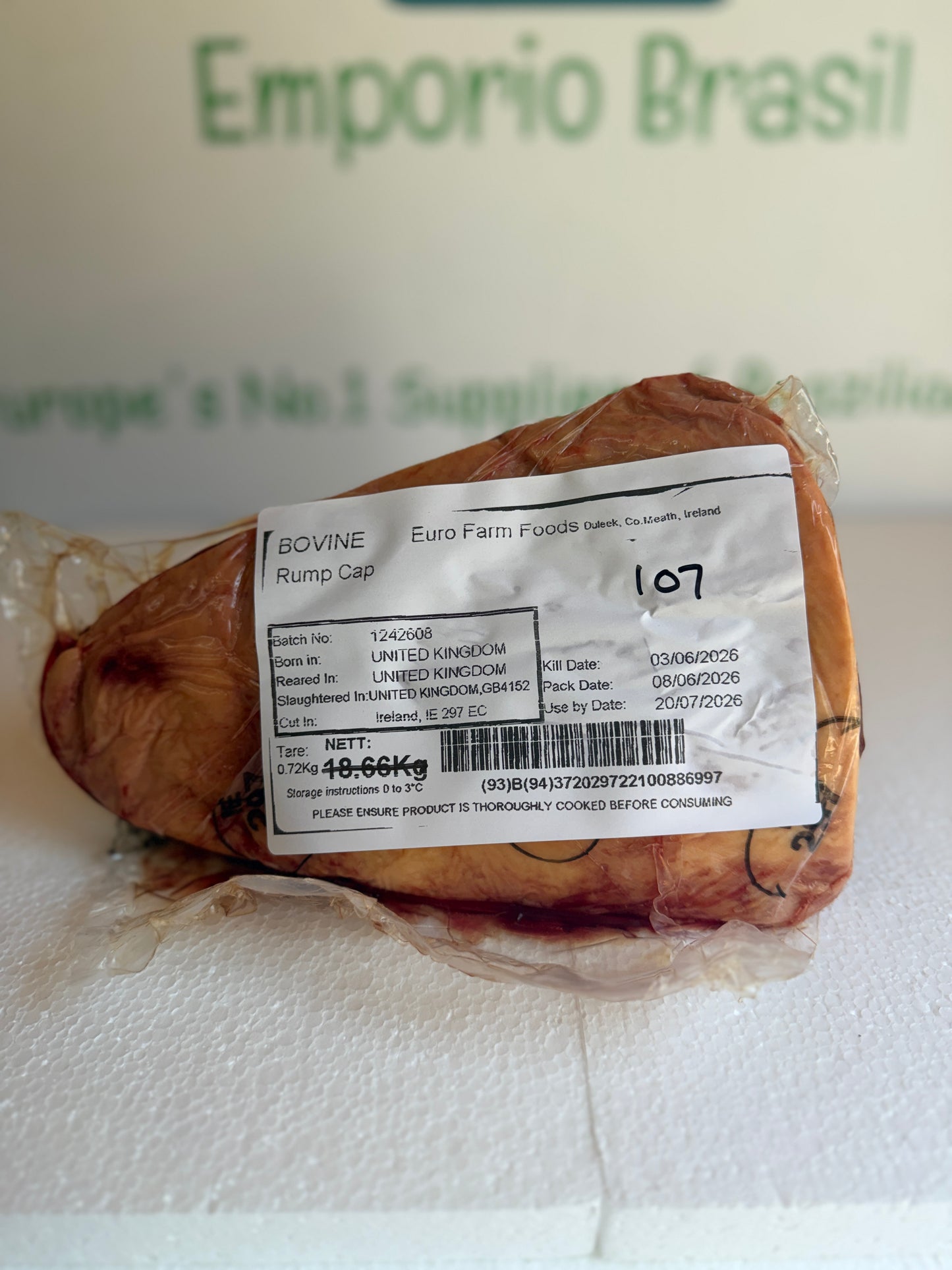 Picanha Irish (Euro Farm)  Piece 107 1.084 @£19.97 /KG