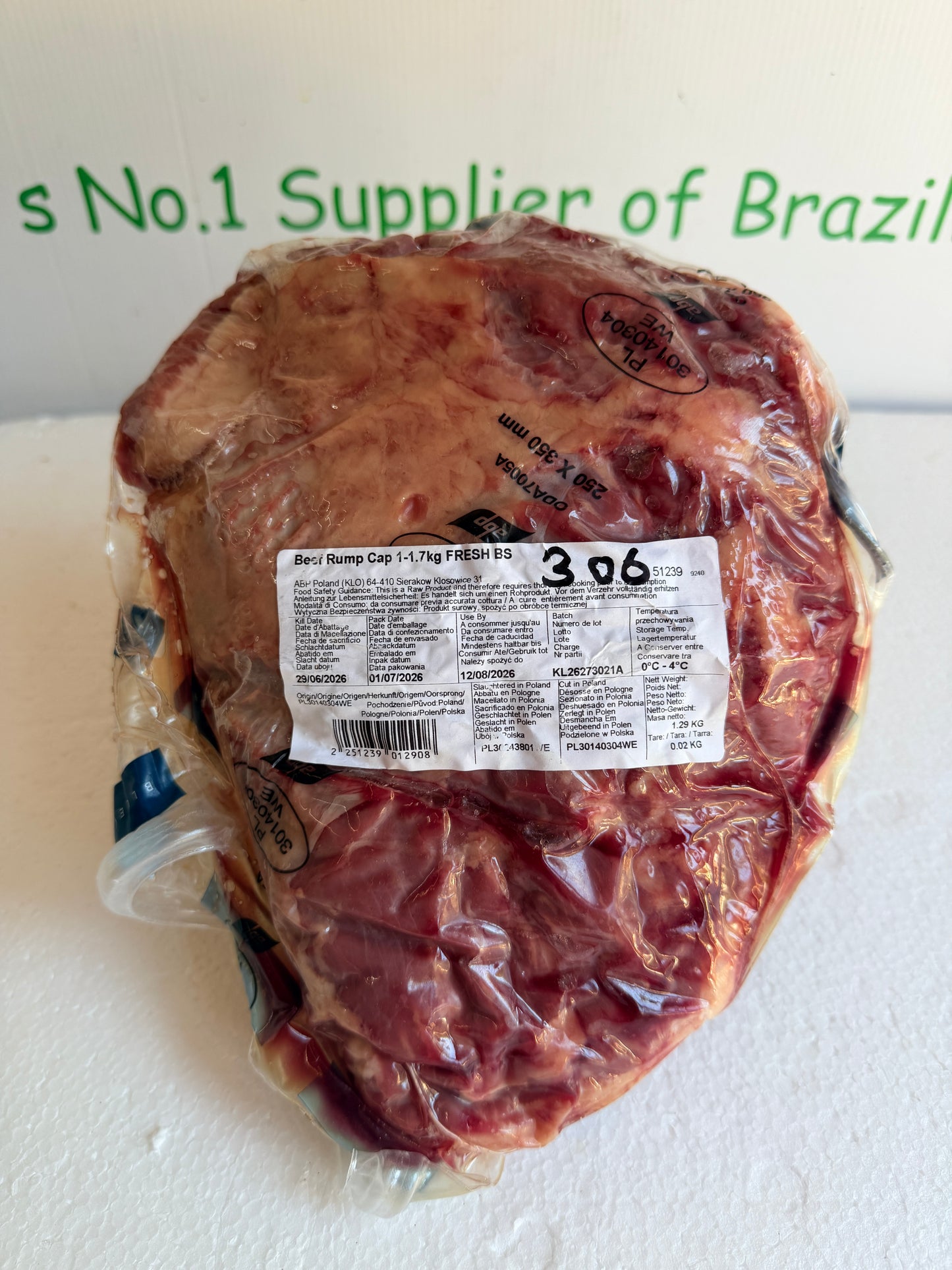 Picanha (From Blue Smoke Farms) Piece 306 1.306 @ £20.47 /KG