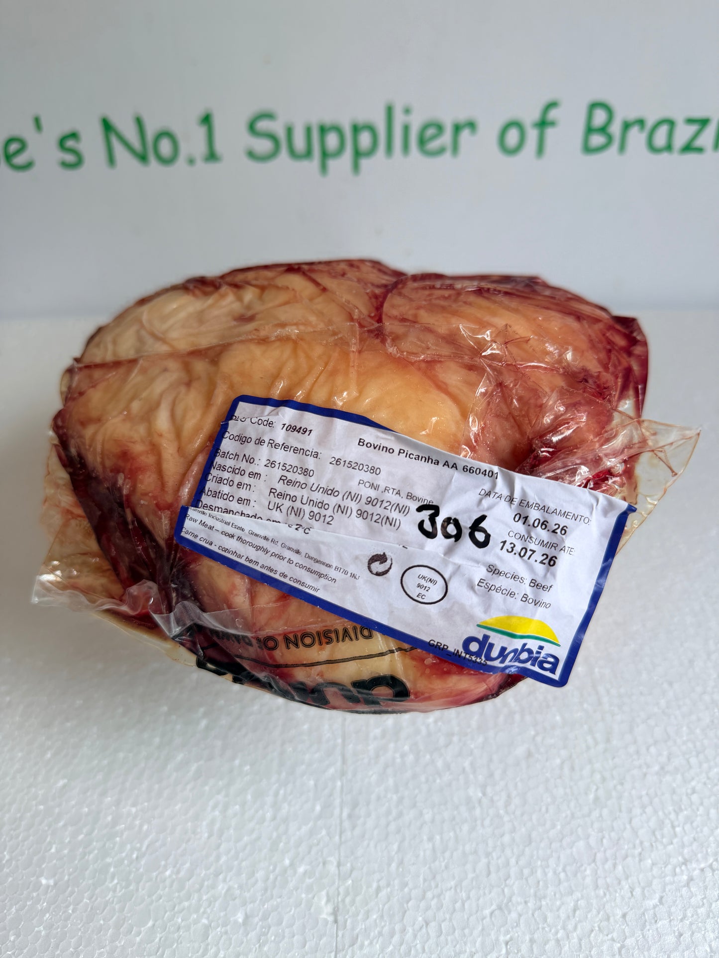 Picanha Irish (Dunbia Meats)  Piece 306 1.322 @£19.97 /KG