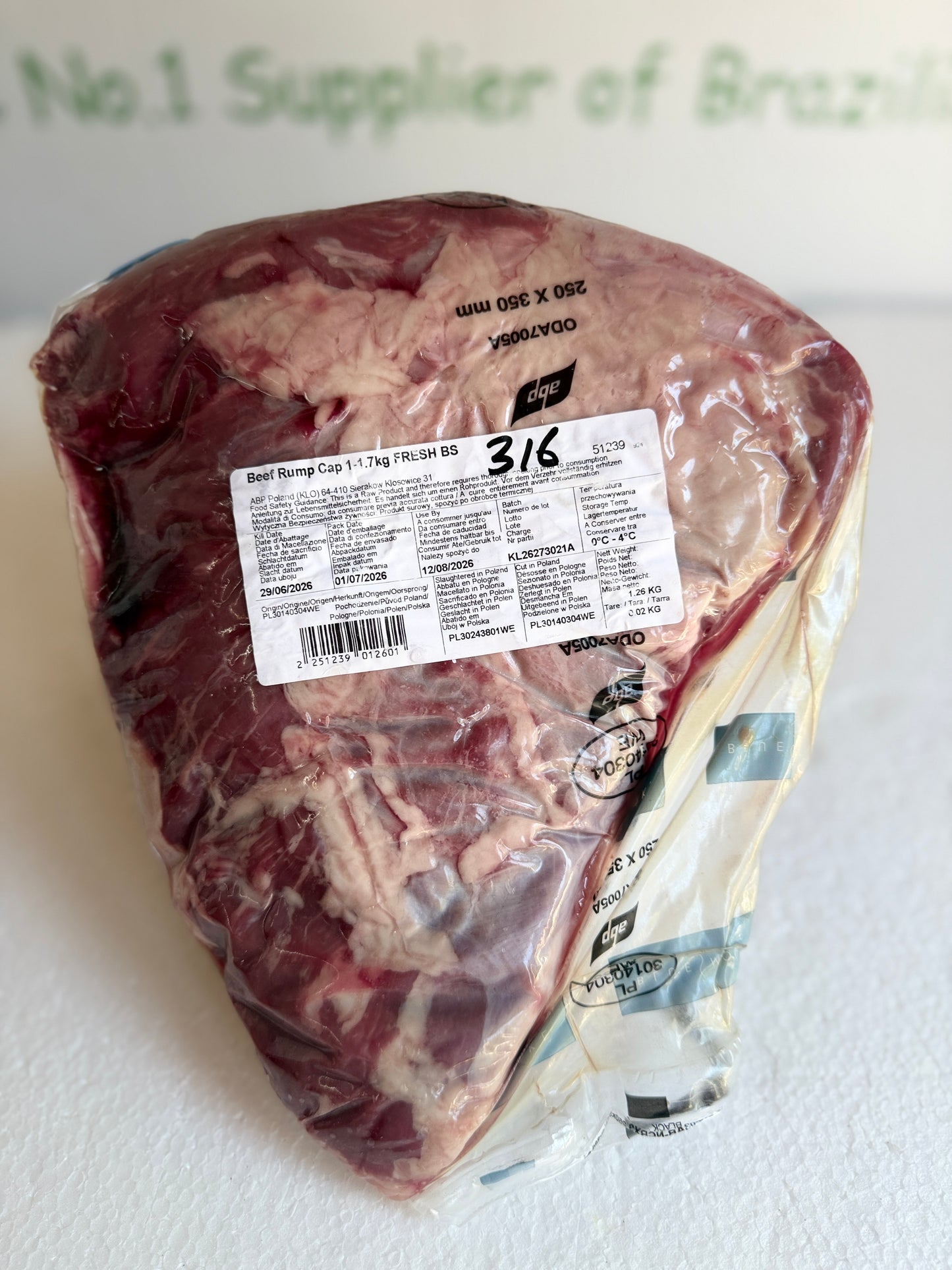 Picanha (From Blue Smoke Farms) Piece 316 1.274 @ £20.47 /KG