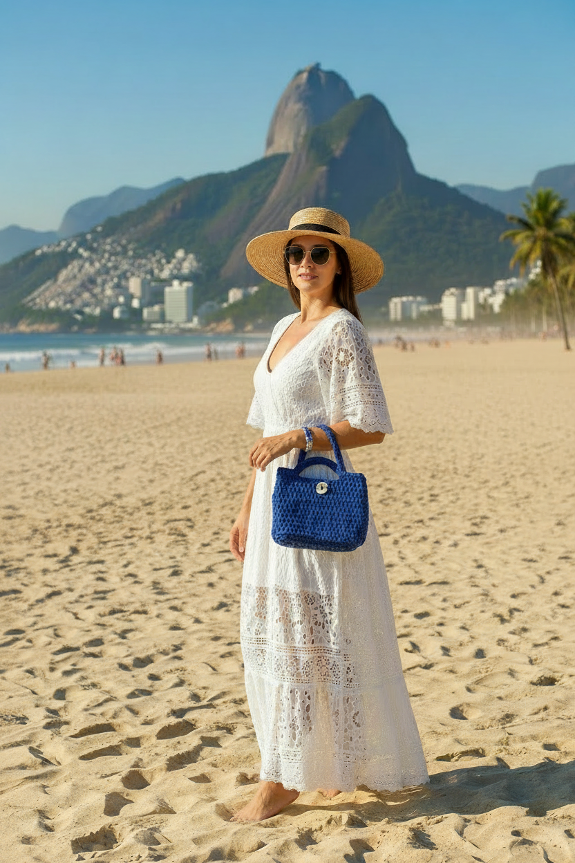 Crochet Tote style Hand Bag & Crochet Bracelet - Hand Made in the U.K. by Kenia - KPhasion 🇧🇷❤️🇧🇷