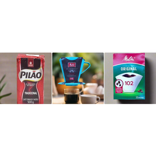 Brazilian Personal Coffee Bundle - Pilao, Filter Holder, Filters pack.